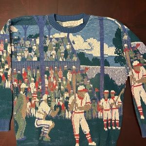 Men’s Medium sweater - baseball theme. 100% cotton.